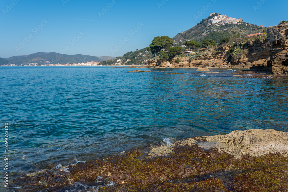 Fototapeta premium Blue Mediterranean Sea on the Rocky Southern Italian Coast on a Sunny Day
