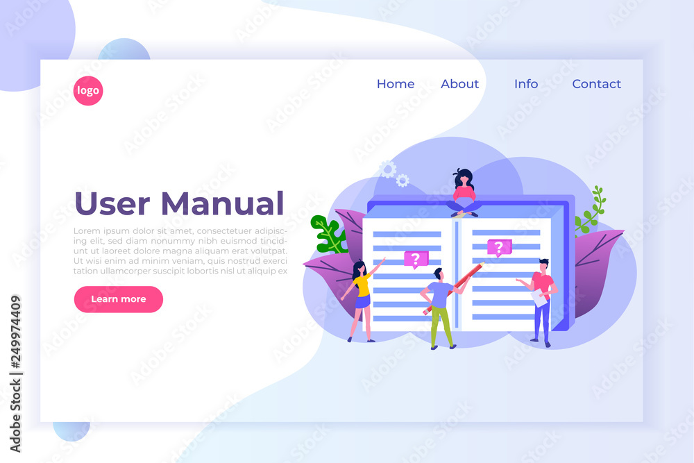 User manual flat style concept. People with guide instruction are ...