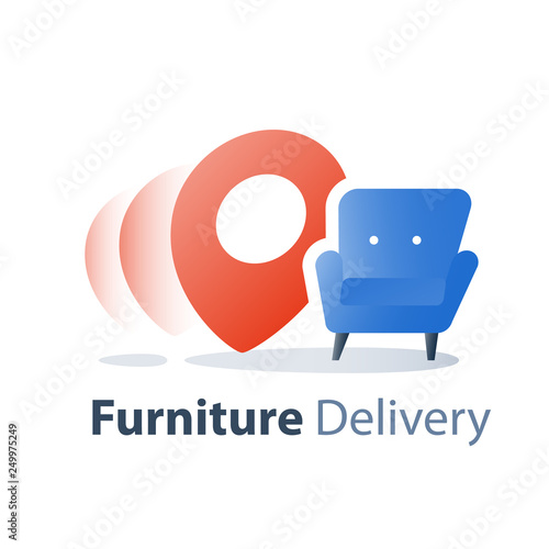 Move in home, furniture delivery service, fast relocation, armchair icon