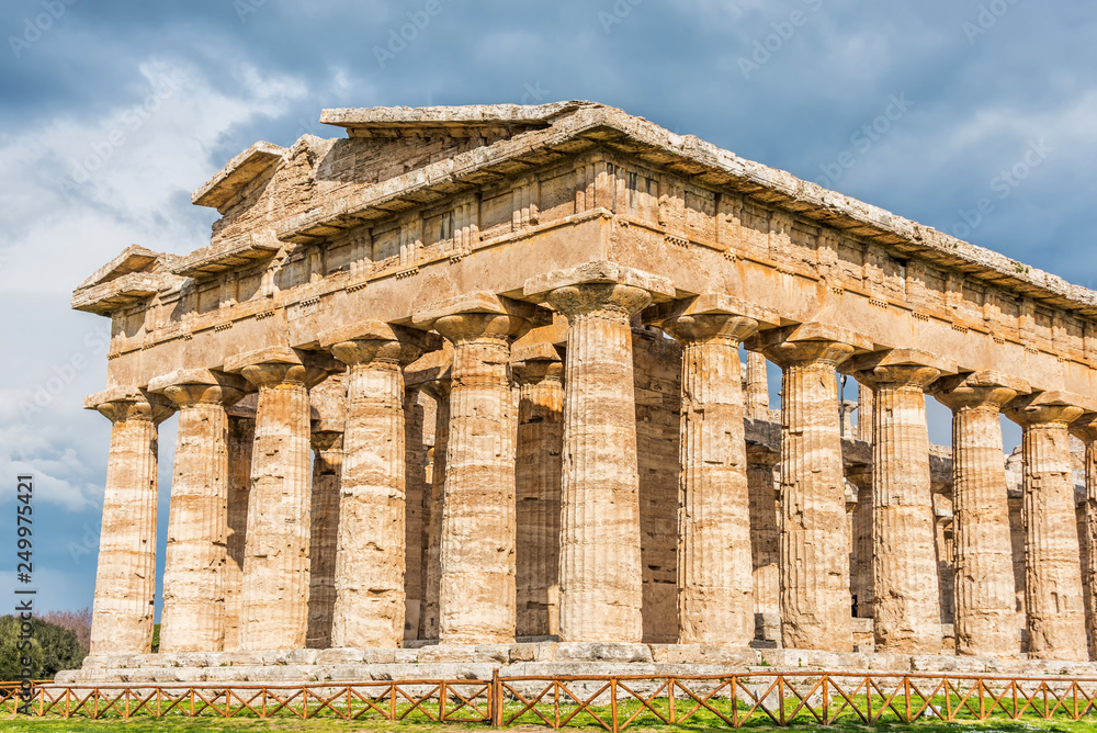 Ancient Greek Temple in the Ruins of a Village in Southern Italy