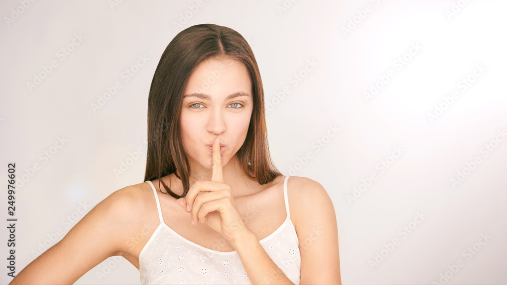 Beauty girl shh finger face. Silence secrect whisper. Bodylanguage tsss lady Beauty girl shh finger face. Silence secrect whisper. Bodylanguage tsss lady