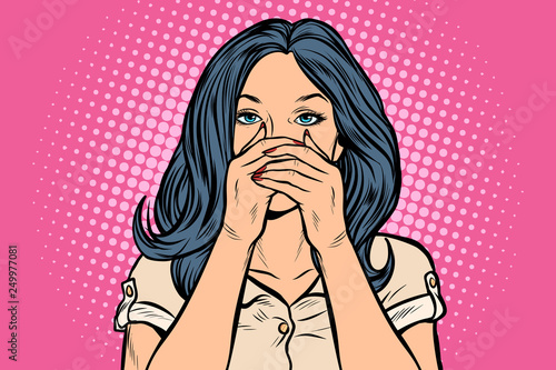 woman covered her mouth