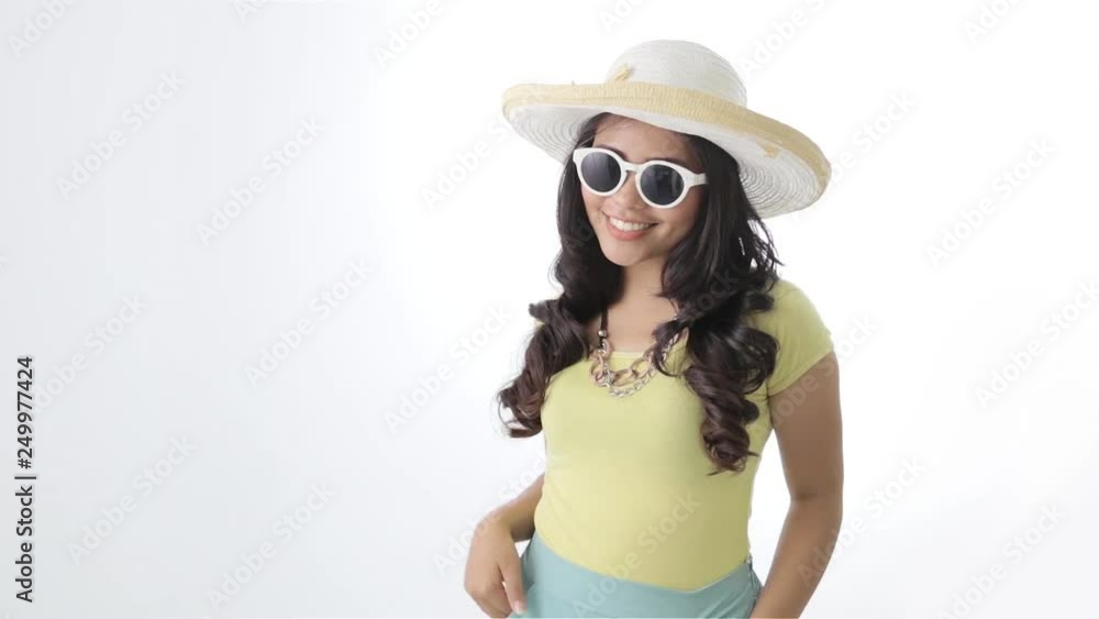 attractive asian happy young woman with hat welcoming summer holiday attractive asian happy young woman with hat welcoming summer holiday