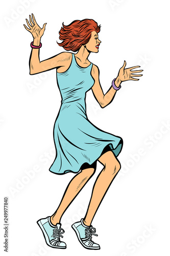modern woman dancing. disco music dress sneakers