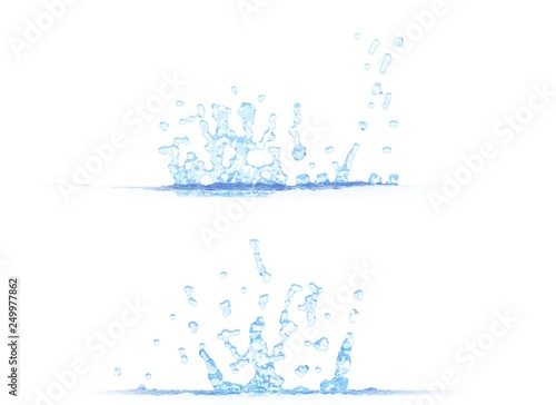 3D illustration of two side views of beautiful water splash - mockup isolated on white, for design purposes