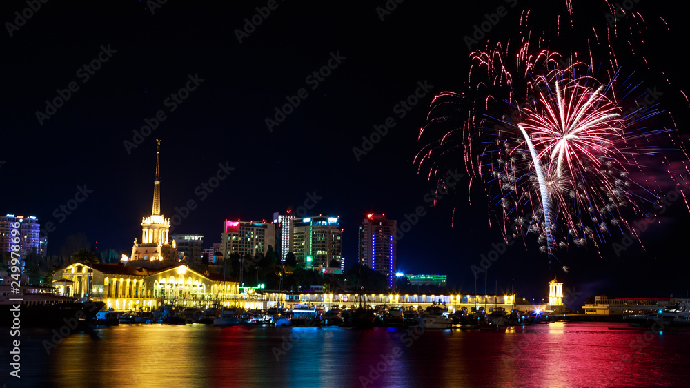 Obraz premium Fireworks at the port of Sochi, Russia