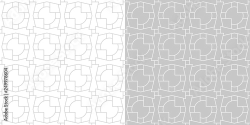 Geometric seamless patterns compilation. Gray and white backgrounds