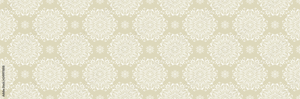 White arabic seamless pattern on olive green background
