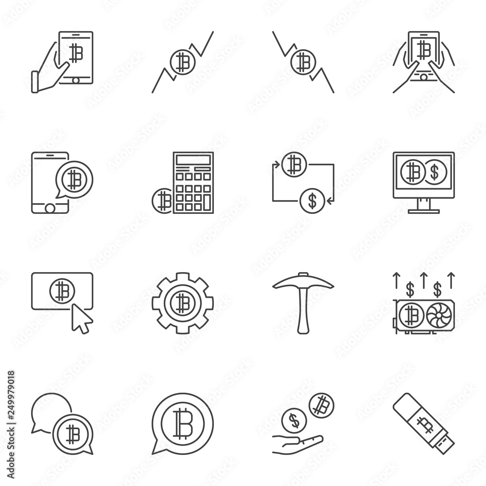Fototapeta premium Vector Blockchain concept icons set in thin line style on white background