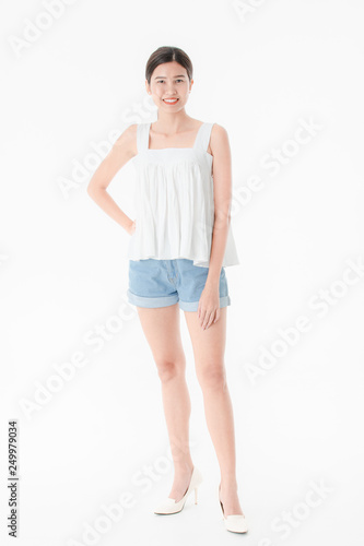 Young lady in casual summer outfits