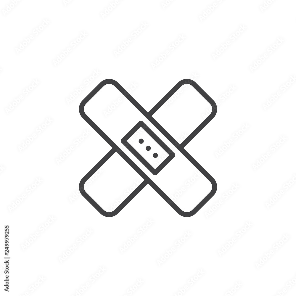 Medical plaster line icon. linear style sign for mobile concept and web design. Adhesive bandage outline vector icon. Symbol, logo illustration. Pixel perfect vector graphics Medical plaster line icon. linear style sign for mobile concept and web design. Adhesive bandage outline vector icon. Symbol, logo illustration. Pixel perfect vector graphics