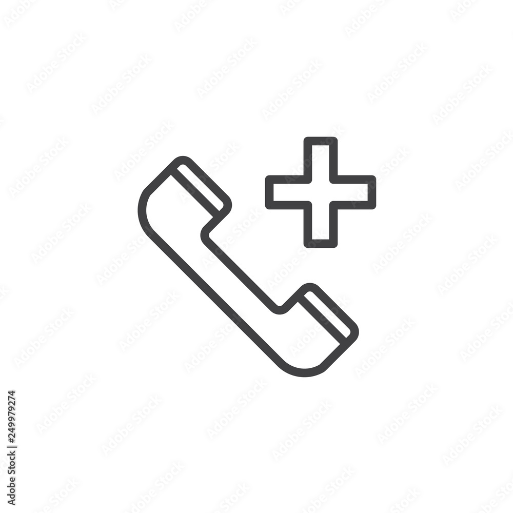 Fototapeta premium Emergency call line icon. linear style sign for mobile concept and web design. Hospital phone outline vector icon. Medical support symbol, logo illustration. Pixel perfect vector graphics