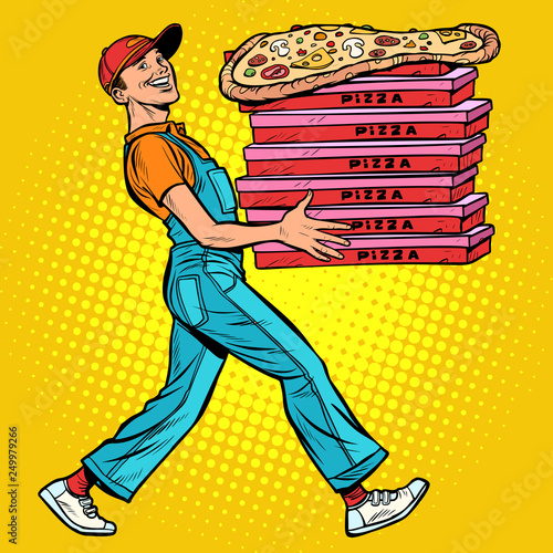 young man pizza boy, food delivery