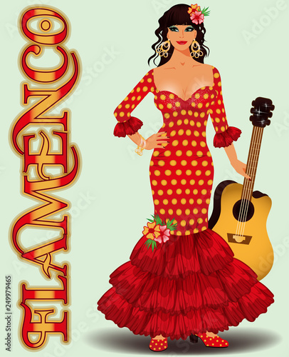 Flamenco. Spanish dancing girl and guitar. vector illustration