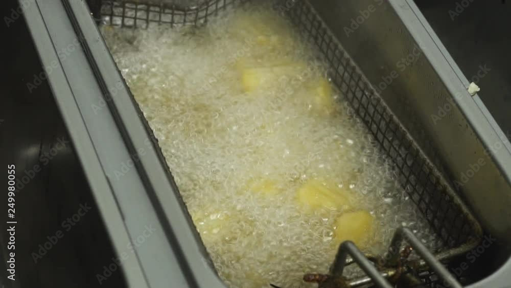 reuse of vegetable oil that boils in restaurant deep fryer in slow
