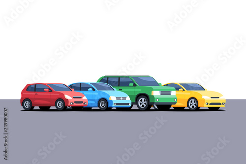 Cars are parked in a row