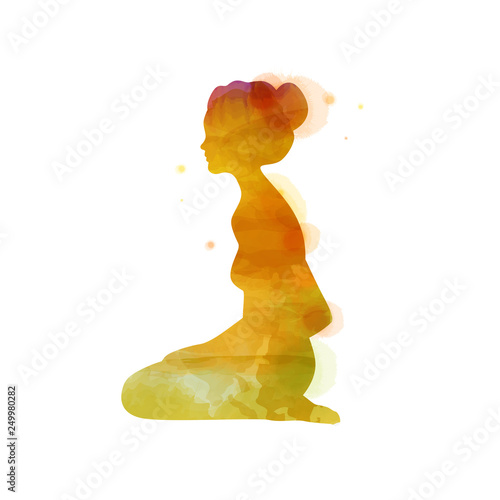 Double exposure illustration. Woman silhouette plus abstract water color painted. Digital art painting. Vector illustraton.