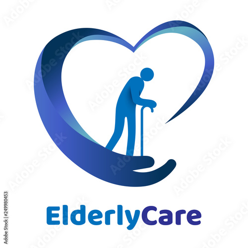 Elderly healthcare heart shaped logo. Nursing home sign.