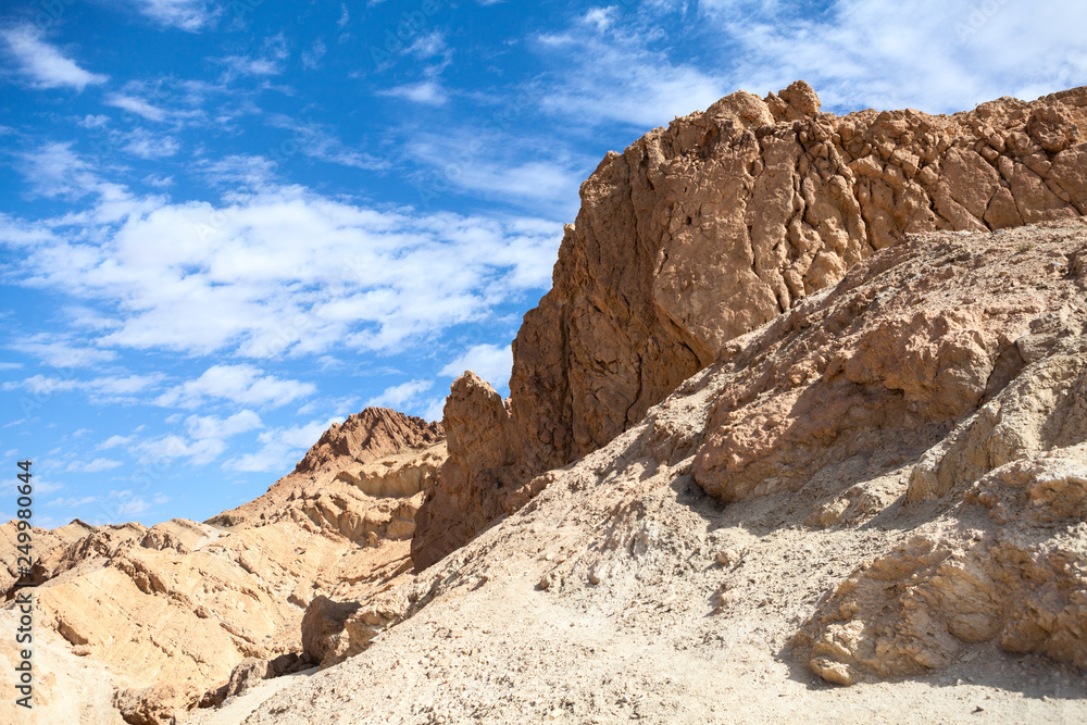 Dry mountain range in Chebika, the foot of the Djebel el Negueb, Toseur, western Tunisia, Africa