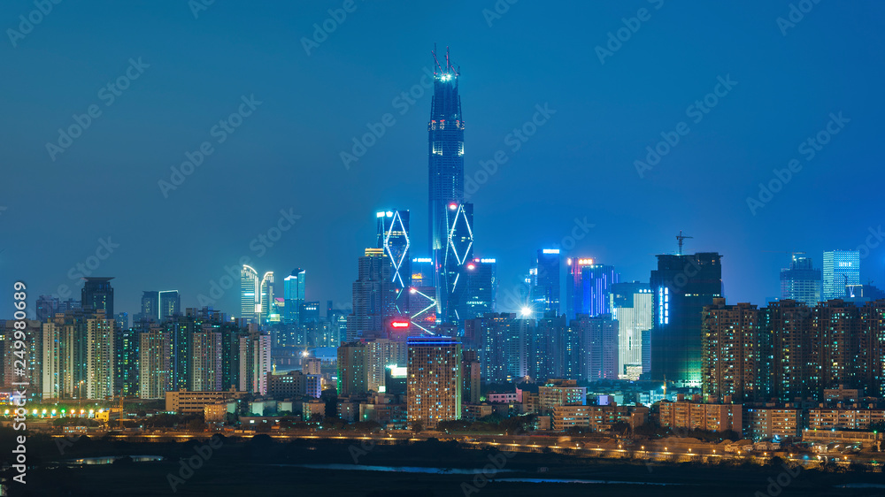 Skyline of Shenzhen City, China at night