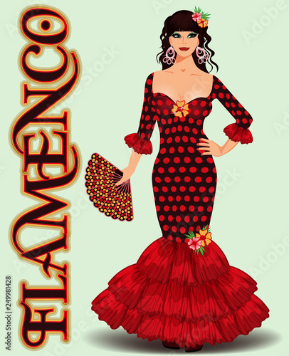 Flamenco. Spanish  girl and flamenco fan, vector illustration