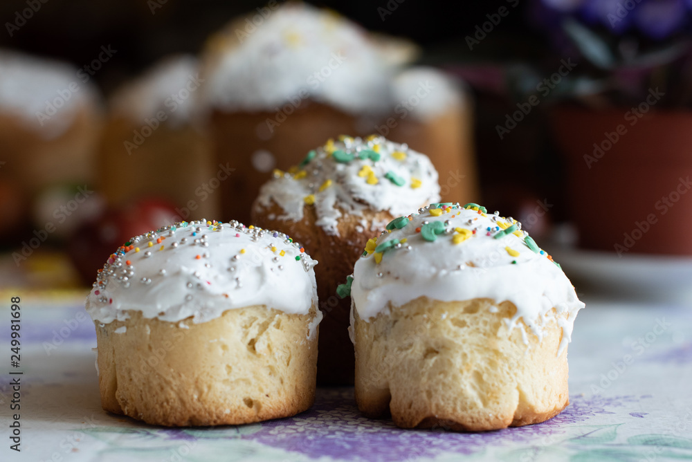 Easter cakes. Spring season. Orthodox tradition. Selective focus. Easter cakes. Spring season. Orthodox tradition. Selective focus.