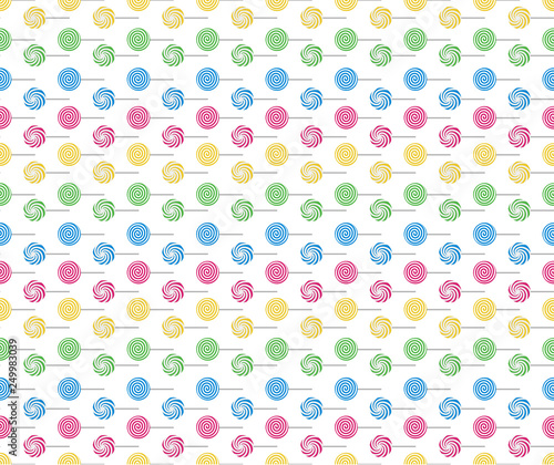 Candy lollipop round spiral delicious flat design cartoon vector illustration - set of sweet colorfull candys pattern wallpaper background