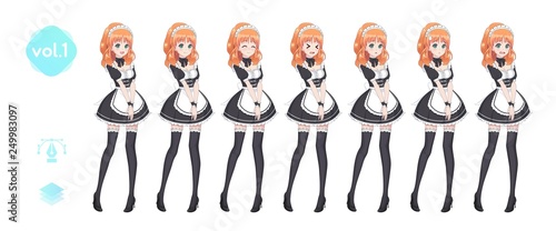 Anime manga girl. Costume of maid cafe