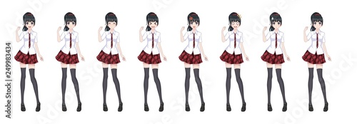 Anime manga schoolgirl plaid red skirt tie pattern