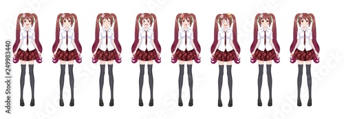 Anime manga schoolgirl plaid red skirt tie pattern