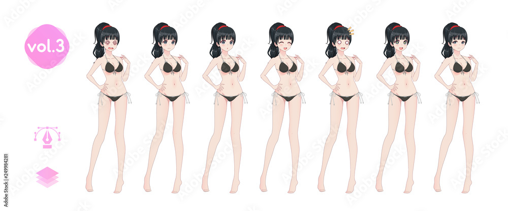Anime manga girl. In a summer bikini swimsuit vector de Stock | Adobe Stock