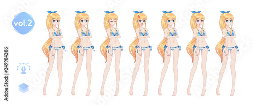 Anime manga girl. In a summer bikini swimsuit