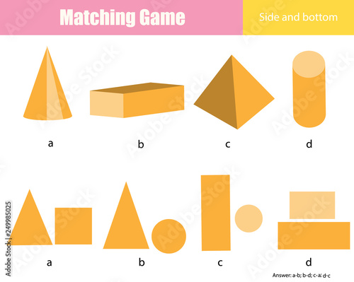 Matching game. Educational children activity. match 2d and 3d shapes