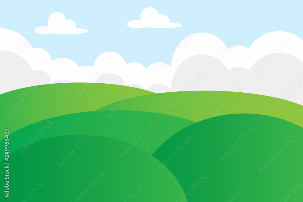Green hill vector with cloud vector illustration design landscape