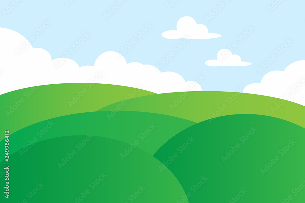 Obraz premium Green hill vector with cloud vector illustration design landscape