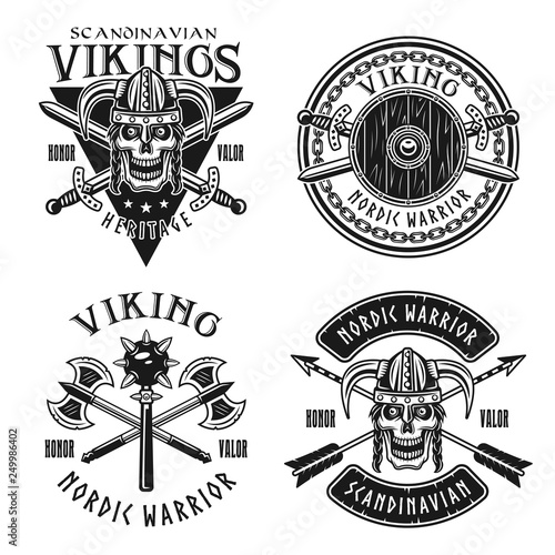 Viking or norse warriors set of vector emblems