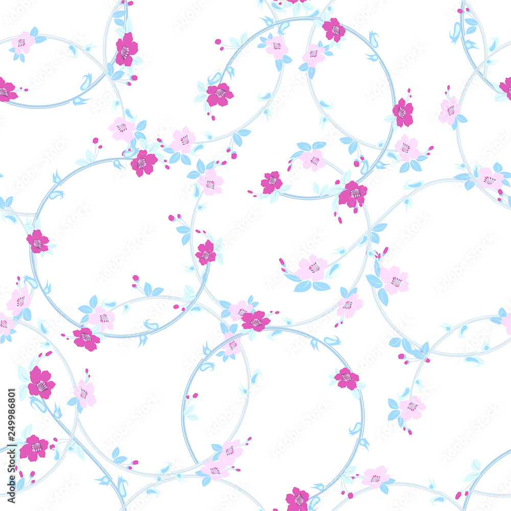 floral creeper circles seamless vector pattern