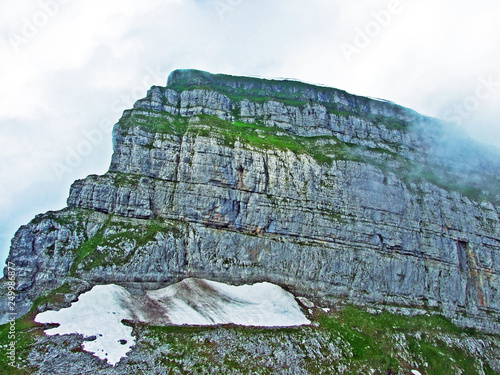 Alpine peak Schibenstoll in the Churfirsten mountain range, between the Toggenburg region and Lake Walensee - Canton of St. Gallen, Switzerland photo