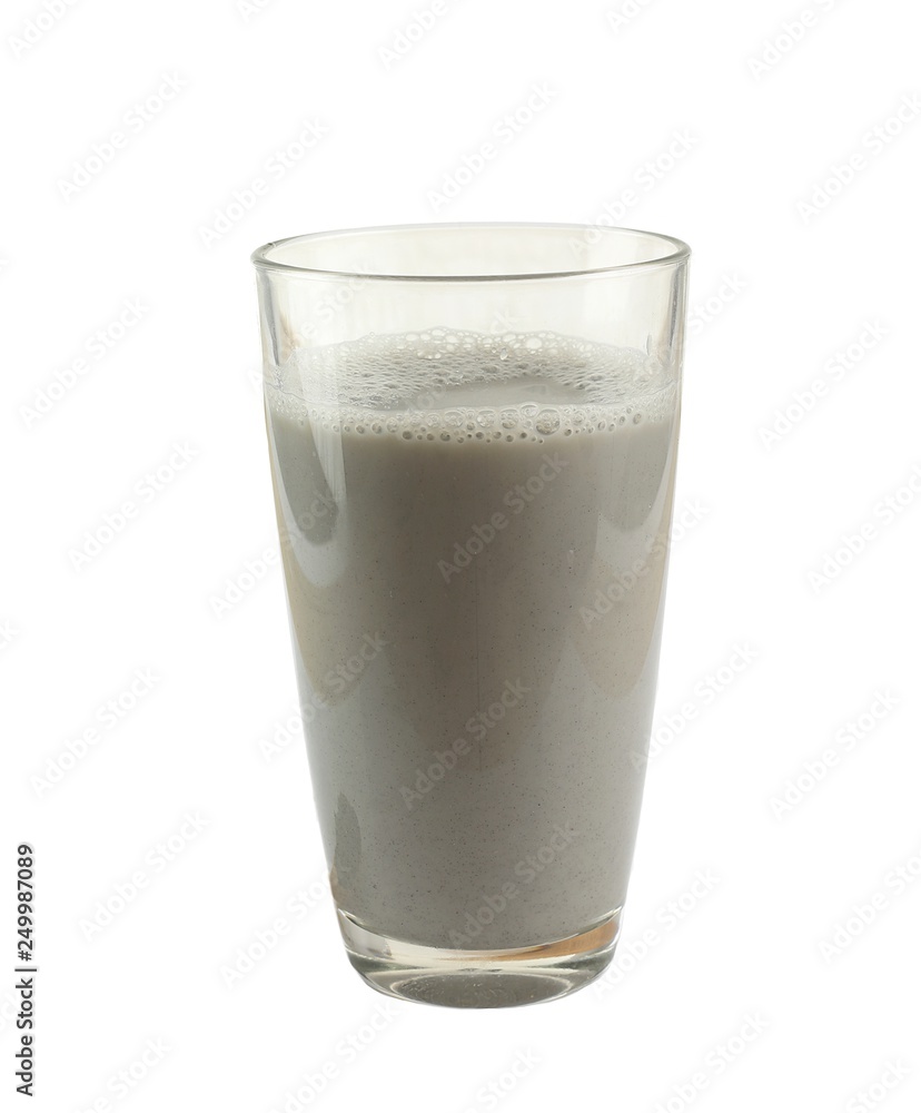 Glass of fresh seasame and soybean milk isolated on white Glass of fresh seasame and soybean milk isolated on white