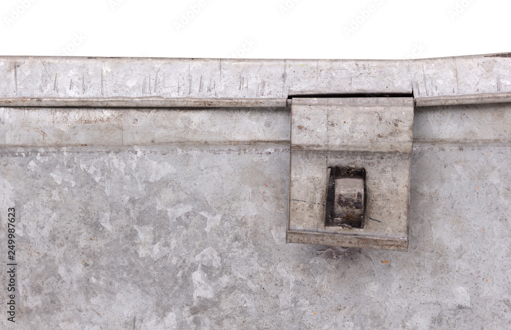 Part of an old metal box isolated on white background Part of an old metal box isolated on white background