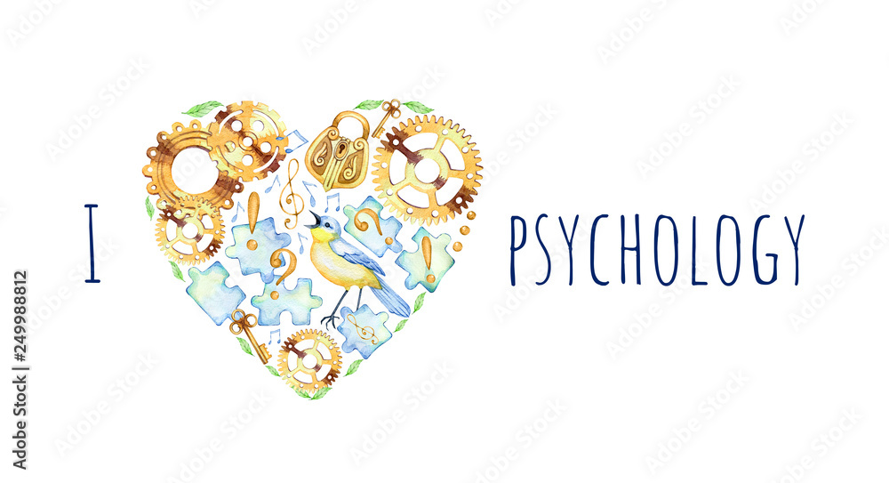 hand drawn watercolor heart shape with elements on the theme of psychology hand drawn watercolor heart shape with elements on the theme of psychology