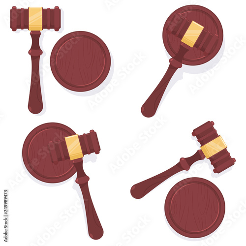 Judge gavel vector cartoon set isolated on white background.