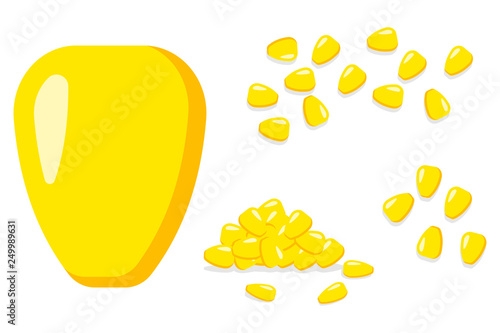 Corns seed vector cartoon flat illustration isolated on a white background. Pile of kernel grain set.