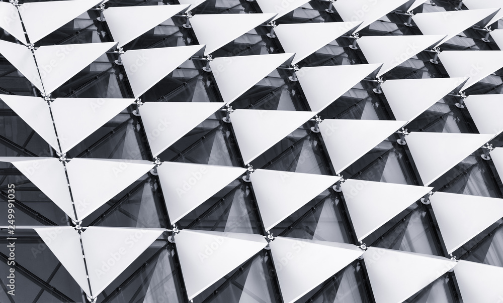 Abstract close-up view of modern aluminum ventilated facade of triangles 3d illustration Abstract close-up view of modern aluminum ventilated facade of triangles 3d illustration
