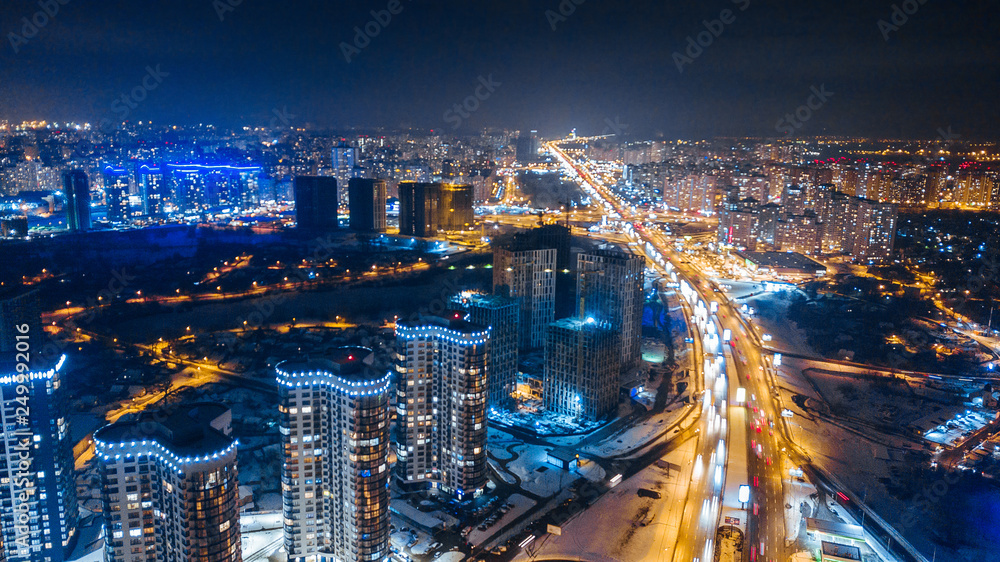 aerial night city view and traffic Drone shot Stock Photo | Adobe