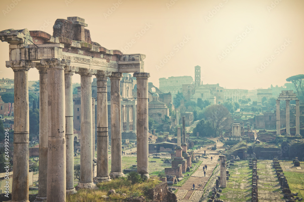 View of  the ruins of the Roman Forum in Rome, Italy