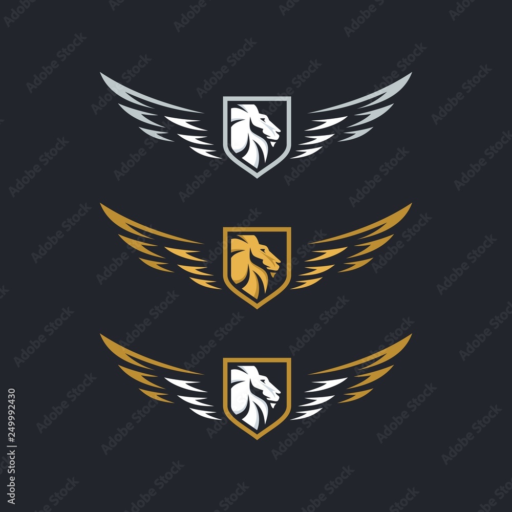 lion head logo combination with wings and shields lion head logo combination with wings and shields
