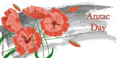 Bouquet of poppies - a symbol of the remembrance day. Memorial Day, Anzac Day in New Zealand, Australia.  Vector illustration