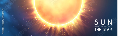 Sun in Universe. Shining Star Cosmos Design. Supernova. Science Background.