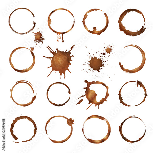 Coffee circles. Dirty rings splashes and drops from tea or coffee cup vector template. Mug coffee stain, dirty and splatter circle from overflow illustration